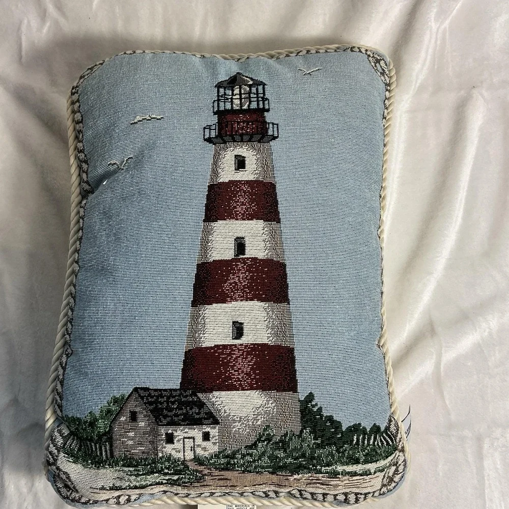 Woven Lighthouse Ropes Sea Shore Blue Tapestry Pillow 17